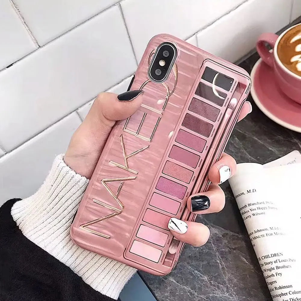 PinK(Naked) Макияж Чехол для телефона для iPhone 7 X XR XS Max тени для век Палитра для iPhone 6 6s 7 8 plus роскошный модный Мягкий силиконовый чехол - Цвет: PinK(Naked)