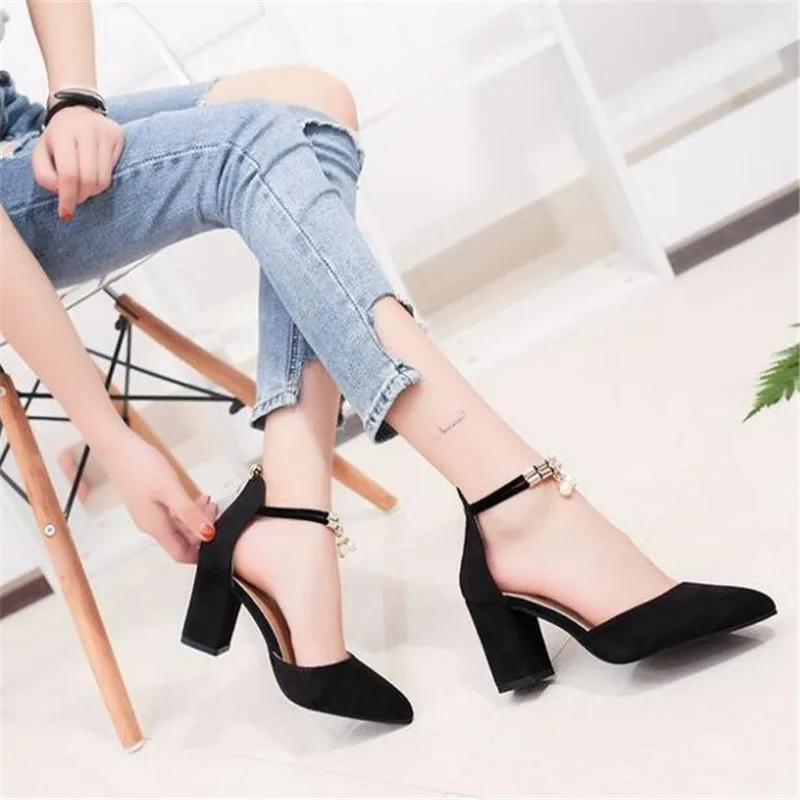 

HOT Dress Shoes High Heels Boat Shoes Wedding Shoes tenis feminino Summer Women Shoes Pointed Toe Pumps Side with Pearl 7.5CM
