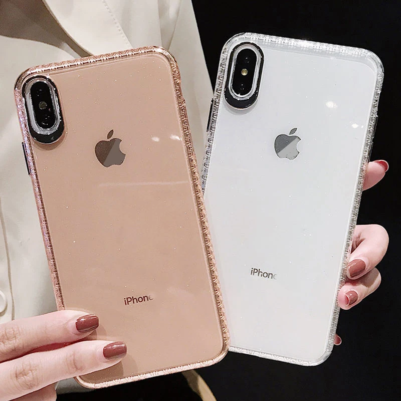 Противоударный прозрачный блестящий чехол для iPhone XS Max XR X металлическая кнопка