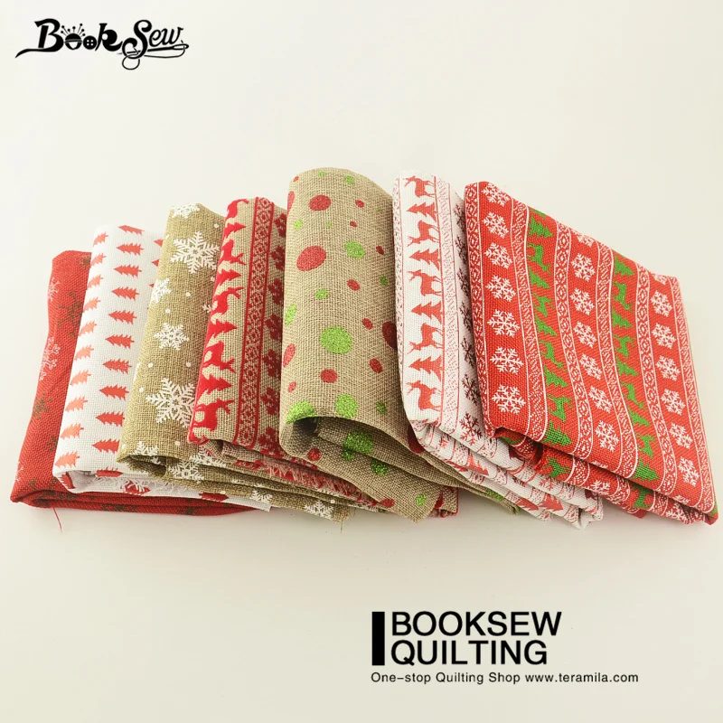 Booksew Лен Ткань Новогодние товары тема Скатерти 7 шт./лот 45 см x 50 см нарезанные Комплект дома Вышивание Украшения Шторы Подушка