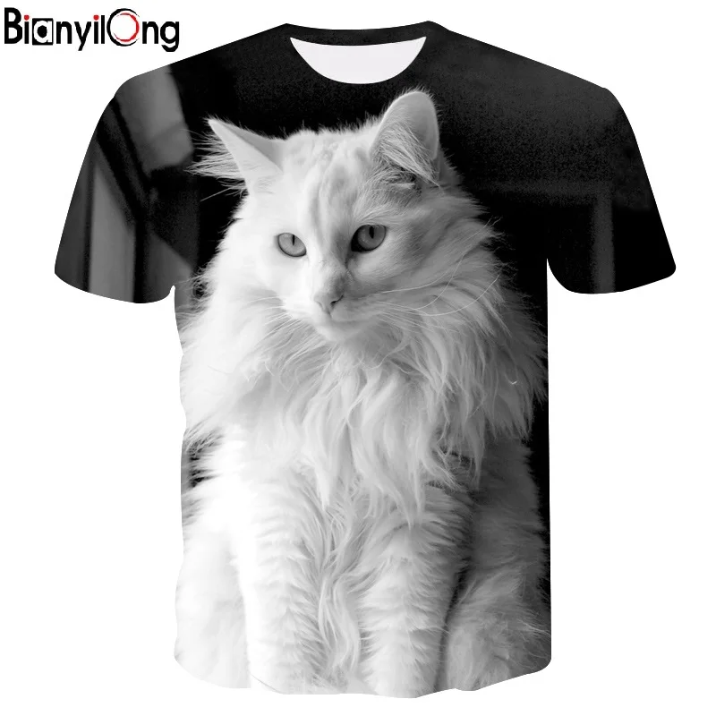 BIANYILONG 2018 новая 3d футболка мужские топы с короткими рукавами белая кошка печать