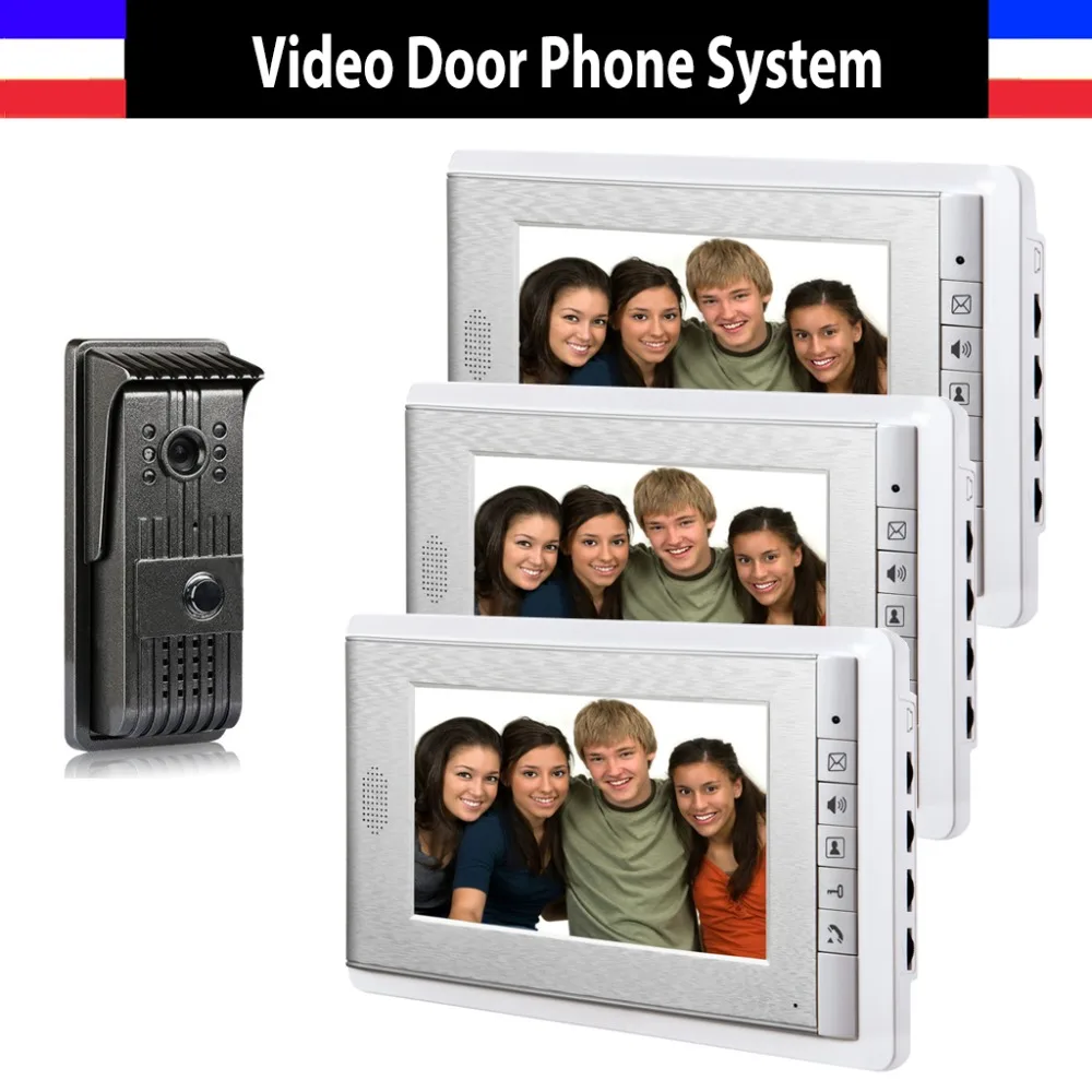 

7 Inch Monitor Color Wired Video Door Phone Intercom System Night Vision Door Bell Video 3 Monitor Doorphones 1 Doorbell Camera