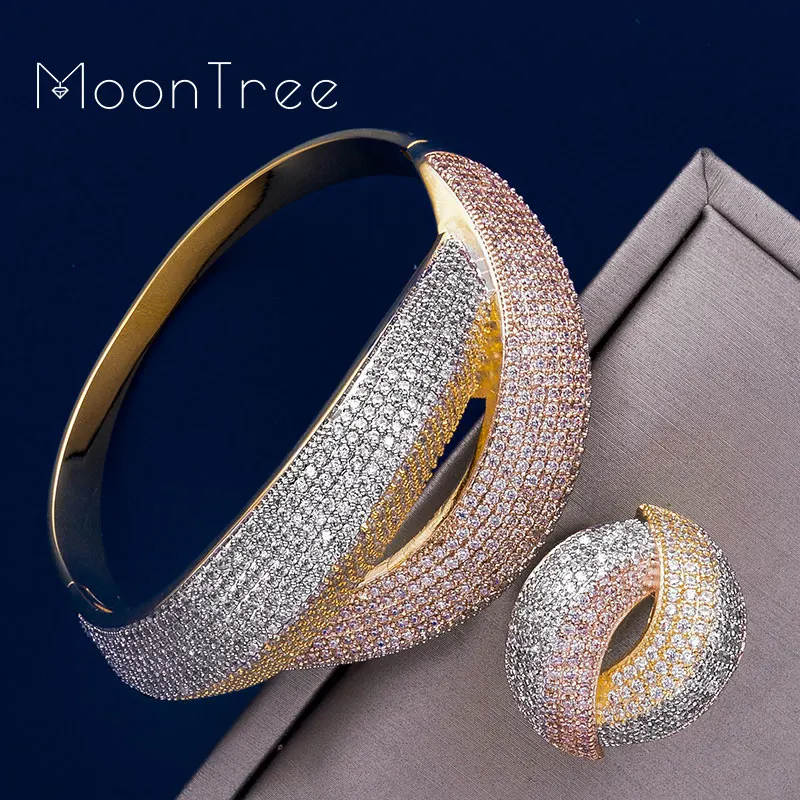 Женский комплект украшений MoonTree Свадебный из меди и кольца с трехцветным