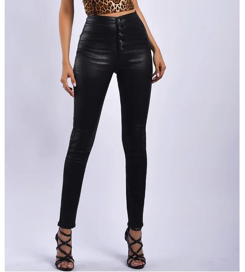 CatonATOZ 2217, женские модные черные панковские байкерские штаны, женские Стрейчевые облегающие брюки из плотного бархата со змеиным узором, штаны из искусственной кожи