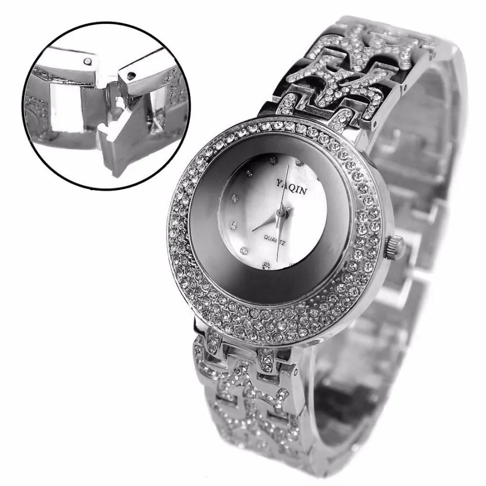 

Luxury Brand Ladies Analog Quartz Round Wrist Watch Japan PC21J Movement Shiny Silver Metal Band White Dial