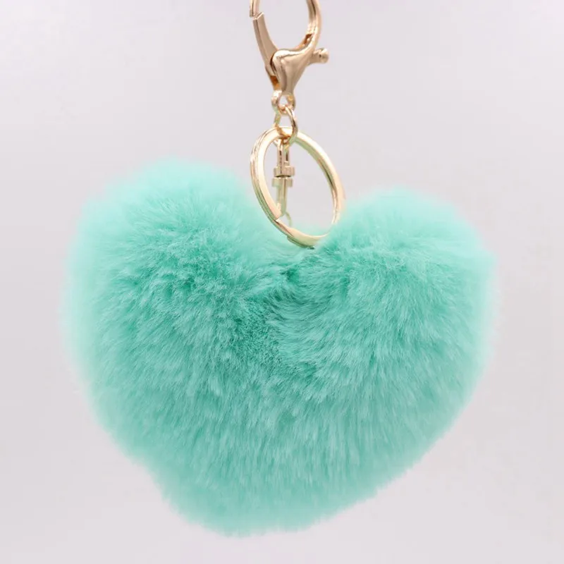 Green Мягкие Меховые брелоки из искусственного кролика Рекс в форме сердца, 19 цветов, меховой брелок-Кубок, модный брелок для женщин и девочек - Цвет: Green