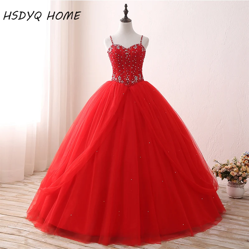 Красные пышные платья на бретельках 2017 дешевые шнуровке сзади Vestidos De 15 Anos бальное