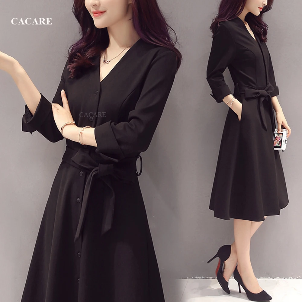 

Женское классическое Деловое платье Одри Хепберн, черное элегантное платье, модель F2943 в Корейском стиле, с поясом на талии, лето, 2018