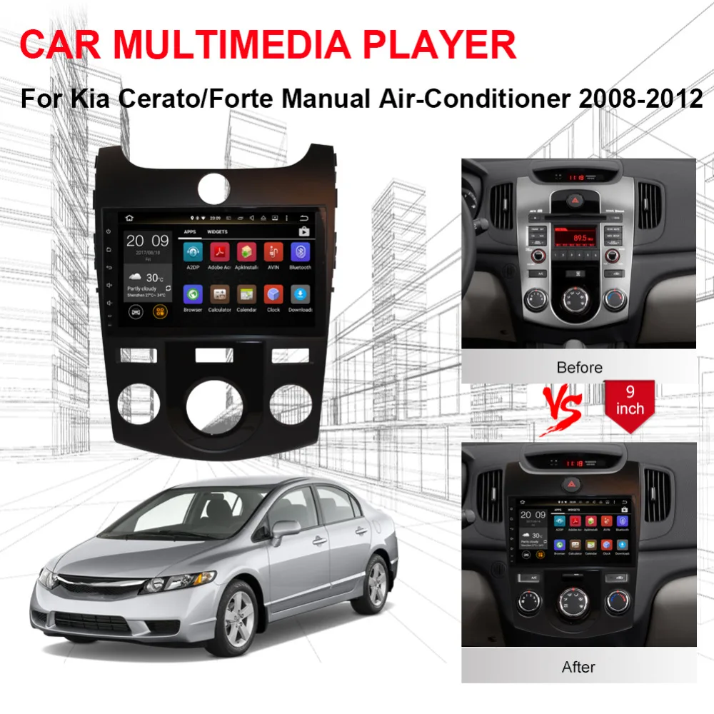 Android 8 0 Восьмиядерный 4 Гб RAM IPS экран Автомагнитола стерео с Bluetooth для Kia Cerato/Forte