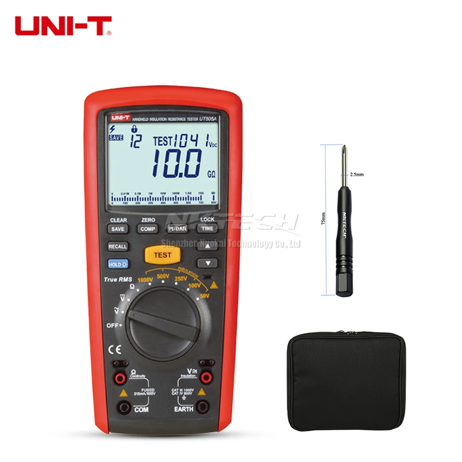 

UNI-T UT505A Megohmmeter Digital Handheld True RMS Megger Insulation Resistance Meter Tester Multimeter Ohm Voltmeter 1000V