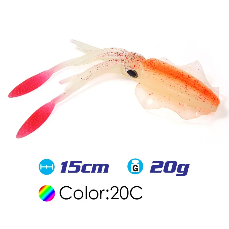 squid20gColorC 20 г/60 г УФ Glow Octopus Calamar Морская Рыбалка воблер кальмар Джиги рыболовные приманки-Воблеры силиконовая Приманка в виде кальмара Рыбалка мягкая - Цвет: squid20gColorC