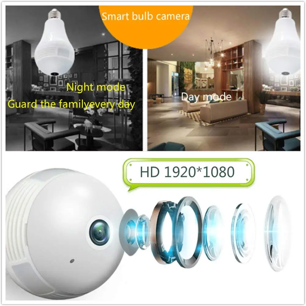 360 градусов ночного видения панорамный Wifi HD Беспроводная лампочка камера Домашняя безопасность двухсторонний аудио удаленный Интеллектуальный монитор Поддержка tf-карты
