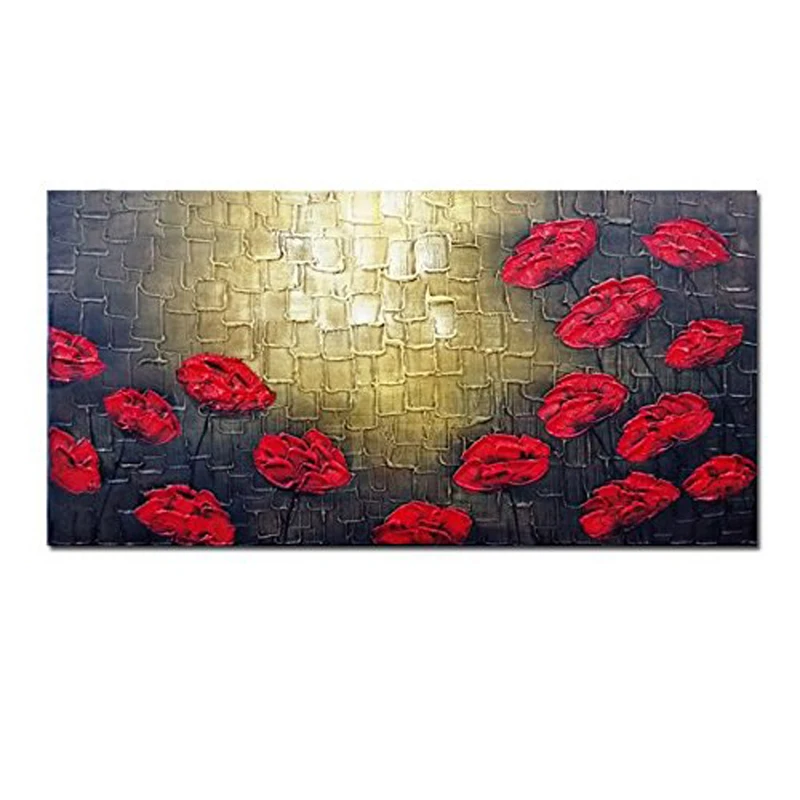 Большие современные красные цветы 100% ручная роспись без рамки абстрактные