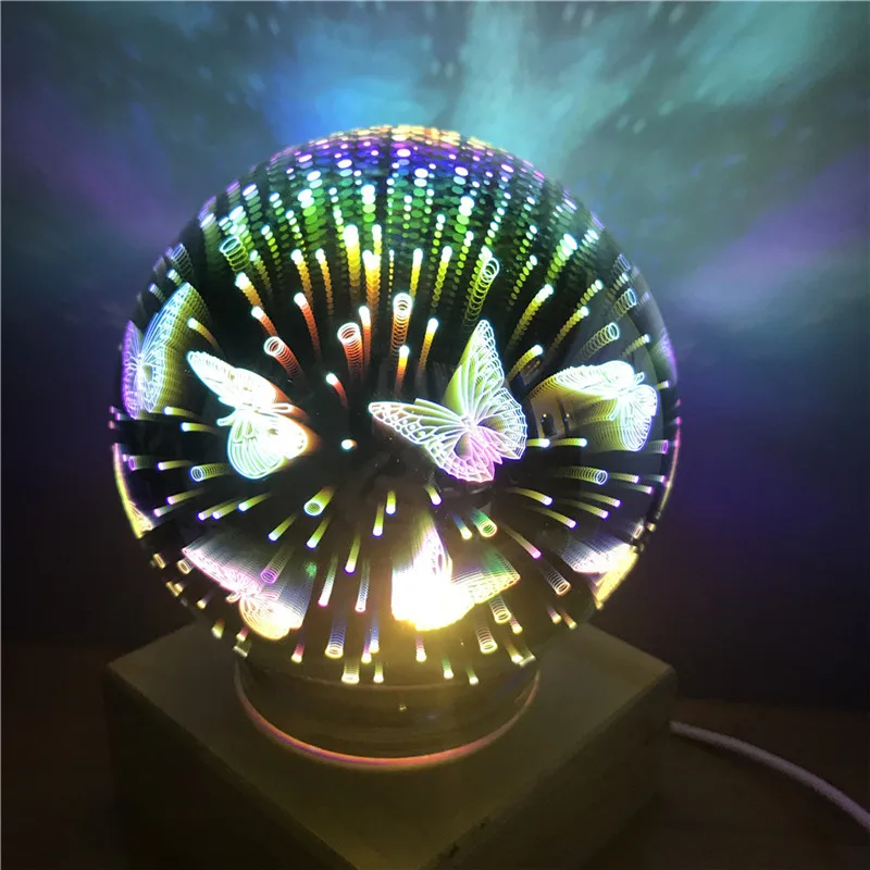 Butterfly 3D стеклянный шар, новинка, звездное небо, Звездный светильник, Настольная Лунная лампа, сказочный фейерверк, Ночной светильник, Рождественское украшение, питание от USB - Цвет: Butterfly