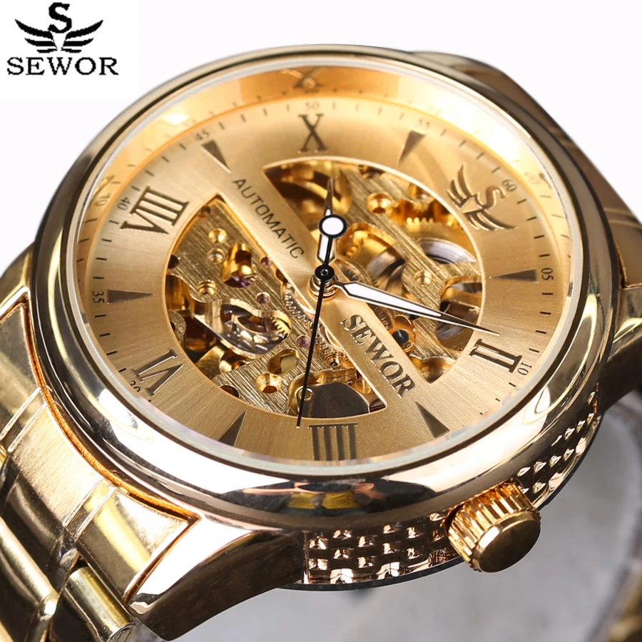 Мужские наручные часы SEWOR Роскошные автоматические из нержавеющей стали
