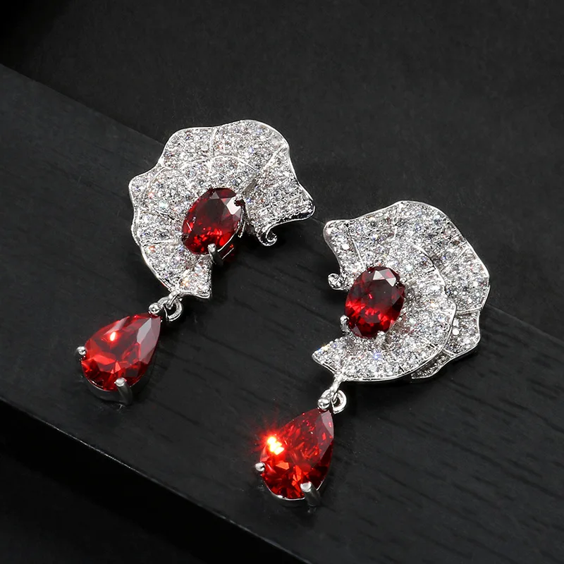 

Bilincolor trendy red fullfilled tiny cubic zirconia fashion luxury drop earring wedding 2019 for women