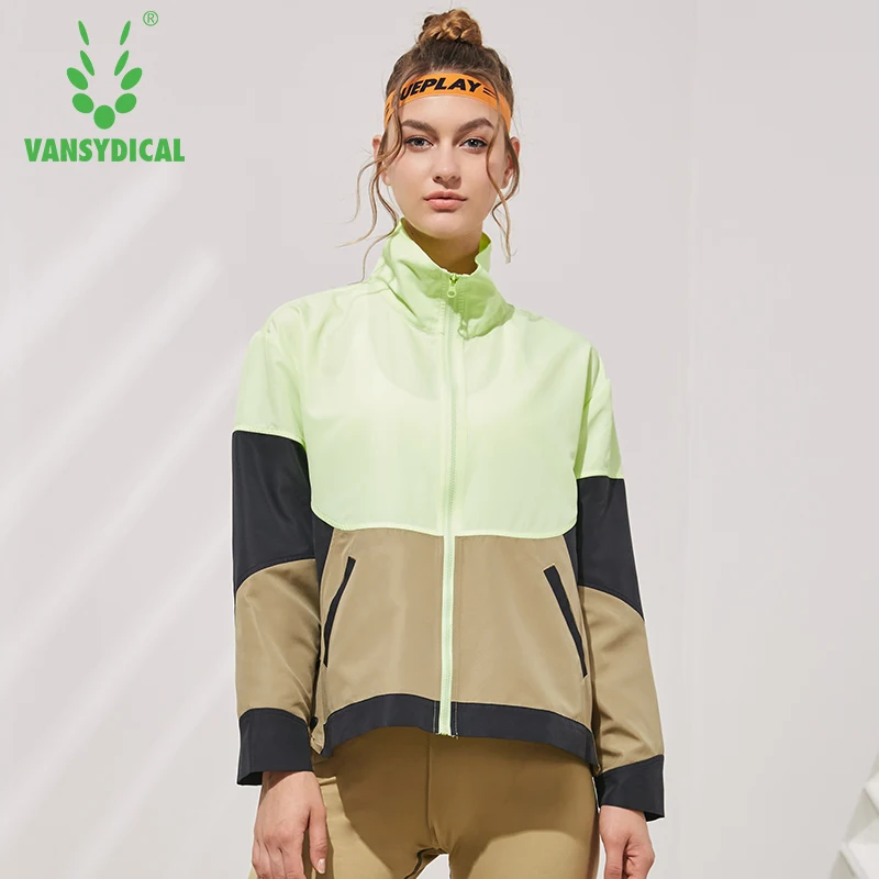 Vansydical Спортивная ветровка женская с воротником стойкой комбинированные цвета