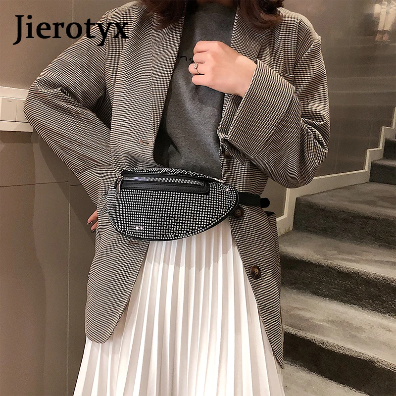 JIEROTYX Diamonds Women Belt Bag Phone Sexy Rhinestone Female Fanny Pack Waist Chest Bags Small Purse Good Quality Discount | Багаж и