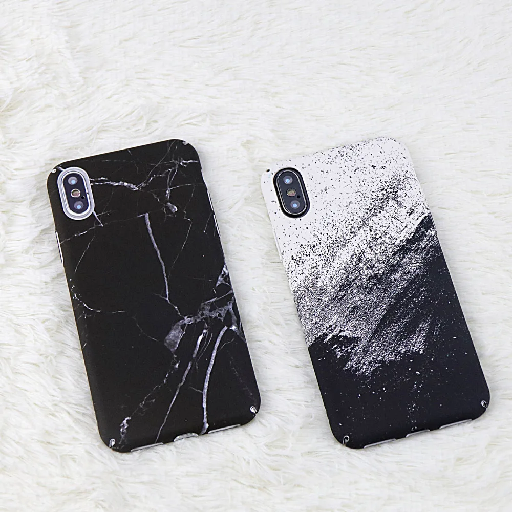 Противоударный черный мраморный матовый чехол для телефона iphone X Модный Белый