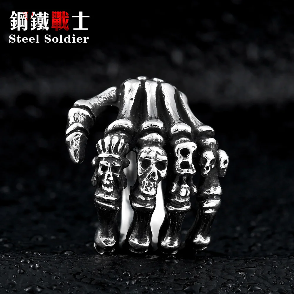 Стальное солдатское кольцо новый стиль оптовая продажа Череп рука нержавеющая