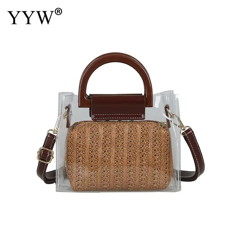 

Boho соломенные сумки на плечо с прозрачными 2 шт. женская сумка модная Повседневная доставка маленькие женские сумки дизайнерские Bolso Mujer