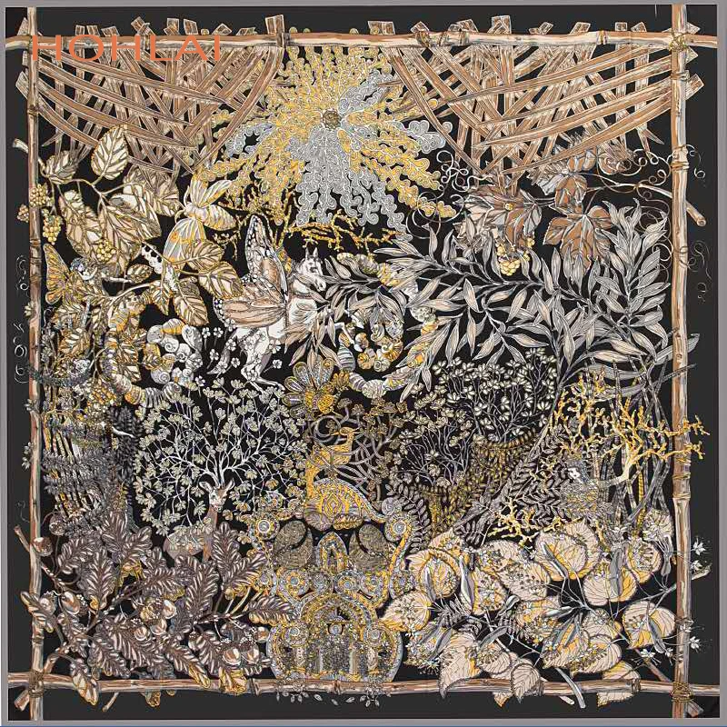 Женский шелковый шарф с цветочным принтом Foulards130CM большой из саржи квадратный