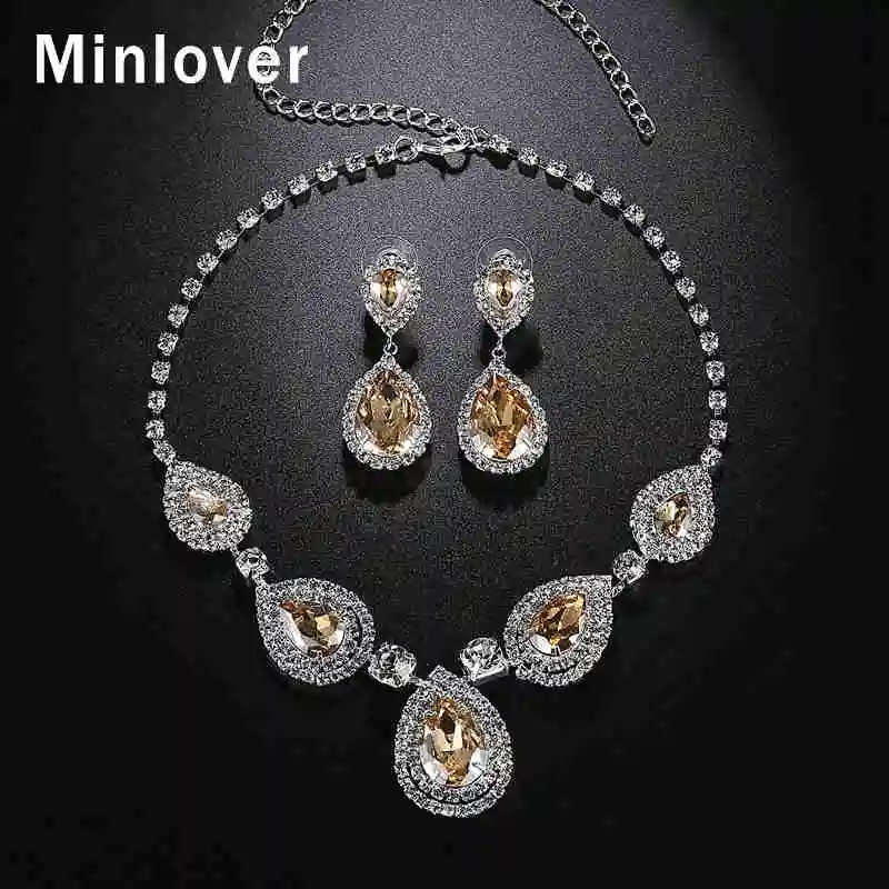 Minlover Свадебные Ювелирные наборы стразы элегантный подарок на праздник ожерелье