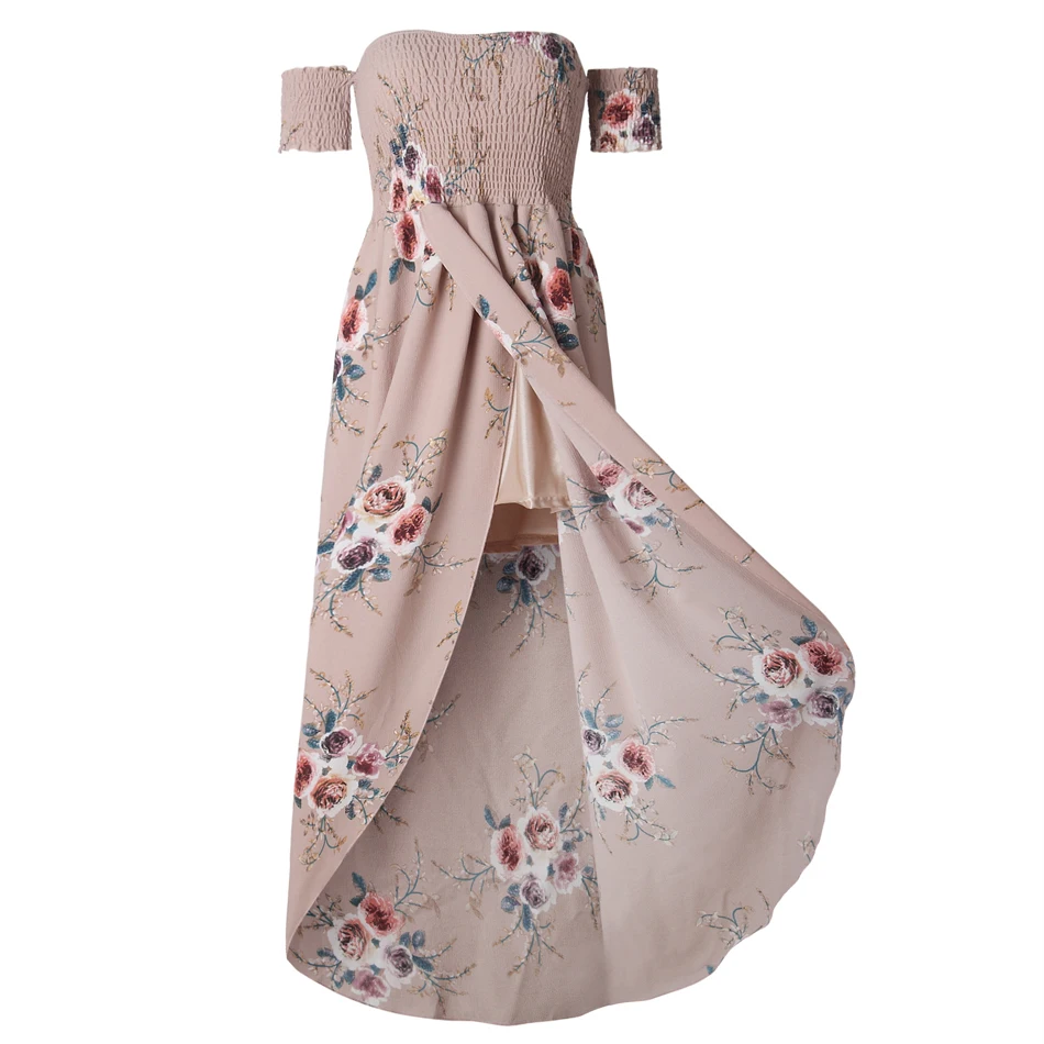 Летнее платье 2019 Boho Пляжное длинное длиной до пола женское с открытыми плечами