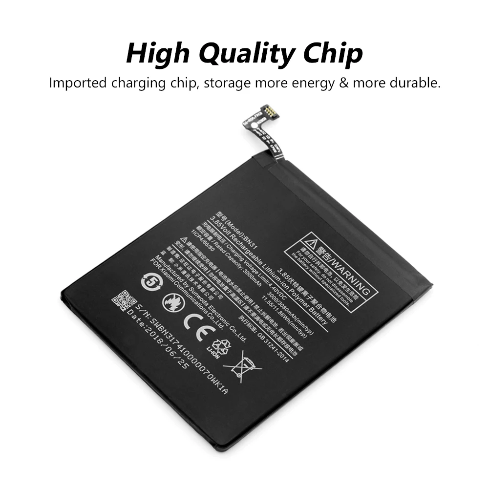 Литиевая аккумуляторная батарея BN31 BN 31 3 85 V 3080mAh запасная для Xiaomi Mi 5X A1 Redmi Note 5A Y1