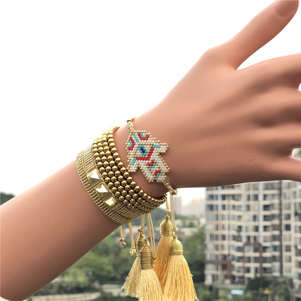 MI-S190008 MIYUKI Go2boho MIYUKI браслет с клипсами Дурной глаз ювелирные изделия золотые браслеты рука Фатимы браслеты Mexico Для женщин Insta 4 мм золото Нержавеющая сталь - Окраска металла: MI-S190008 MIYUKI