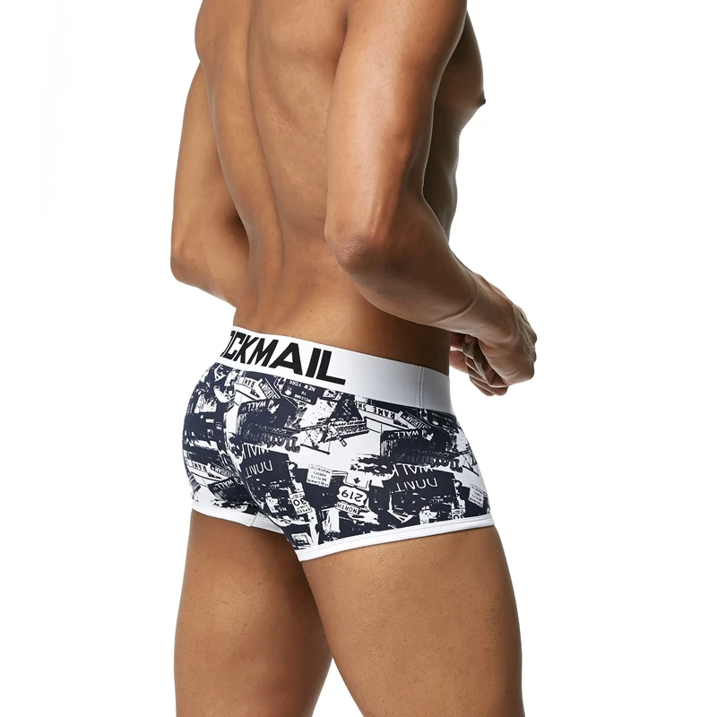 Бренд JOCKMAIL, мужские боксеры, хлопковое сексуальное мужское нижнее белье, боксеры с u-образной выпуклой сумкой, трусы с принтом листьев, Сетчатое дышащее нижнее белье для геев