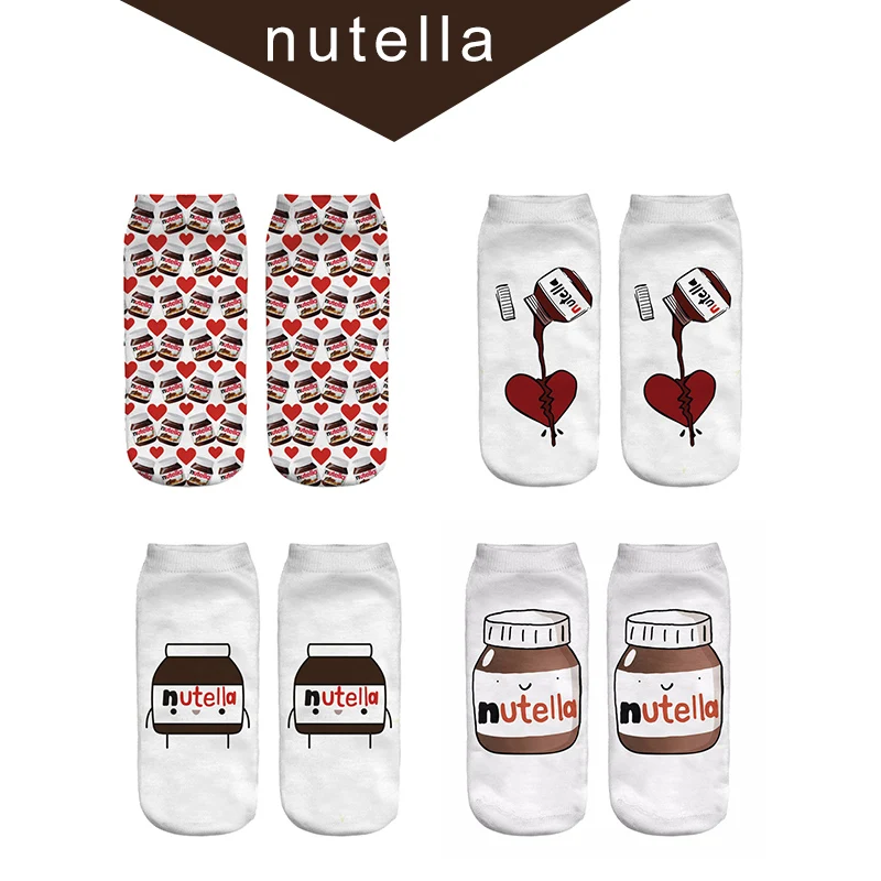 Забавные носки nutella с 3D принтом женские белые короткие мультяшным рисунком милые