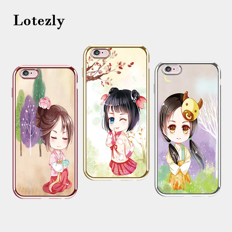 Lotezly для iPhone 6 покрытие TPU телефон Shell случаях мультфильм молодая девушка (взять 7