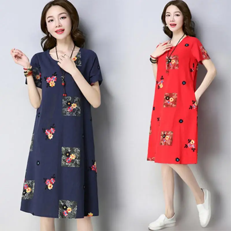 Yfashion Women Summer Plus-size Dresses 2019 New Short Sleeves Slim Cotton Blend Fit Fashion Floral Print | Женская одежда