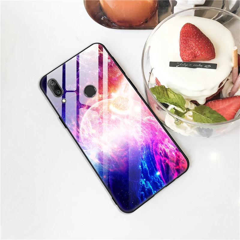 Чехол Y7 2019 для Huawei чехол из закаленного стекла с планетами и космосом стеклянный