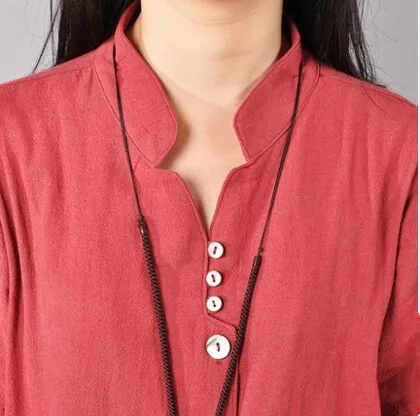 Платье-рубашка женское из хлопка и льна с V-образным вырезом карманами | Женская