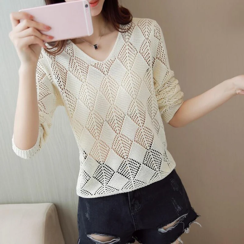 2020 Autumn Winter Women Sweater V Neck Lace Knitted Pullover Female Casual Knitwear Long Sleeve Pull Femme ZY09 | Женская одежда