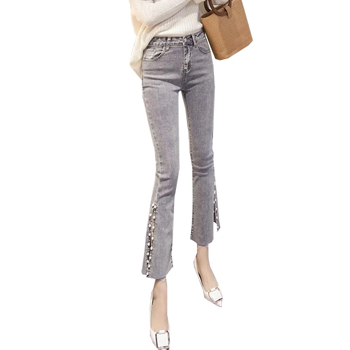 Parollada высокий разрез раскаты обтягивающие джинсы женские ботильоны Длина Flare