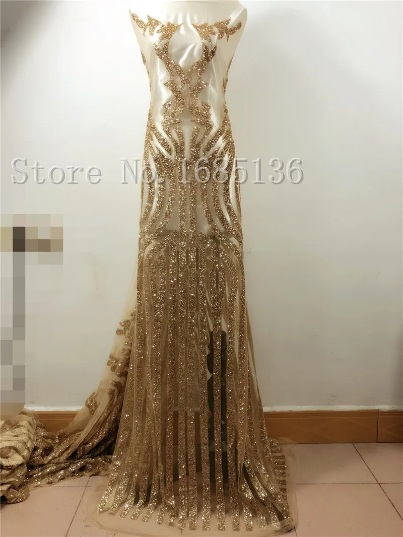 Good looking design African glitter french Net Lace gold glued Tulle Fabric for sexy dress | Дом и сад