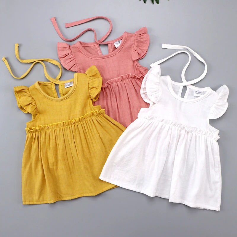 LILIGIRL Ruffle Sleeve Kids Summer Dress for Girls Blouses Tops Linen Elegant Princess Party Dresses Baby Shirts Clothes