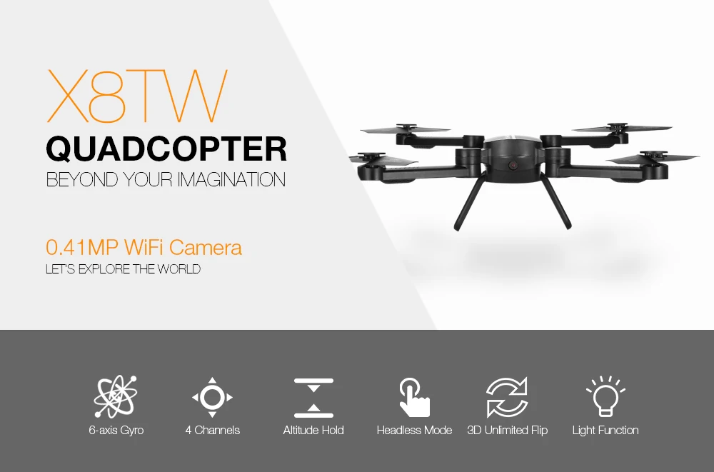 Абая Горячая X8TW складной 0.41MP Wi-Fi Камера Квадрокоптер с дистанционным управлением 2,4G 4CH 6-axis Gyro высота над уровнем моря Безголовый режим Радиоуправляемый Дрон RTF YH-54
