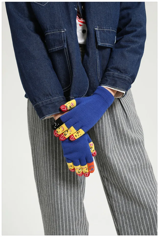 Модные милые вязаные перчатки с забавным выражением женские толстые теплые