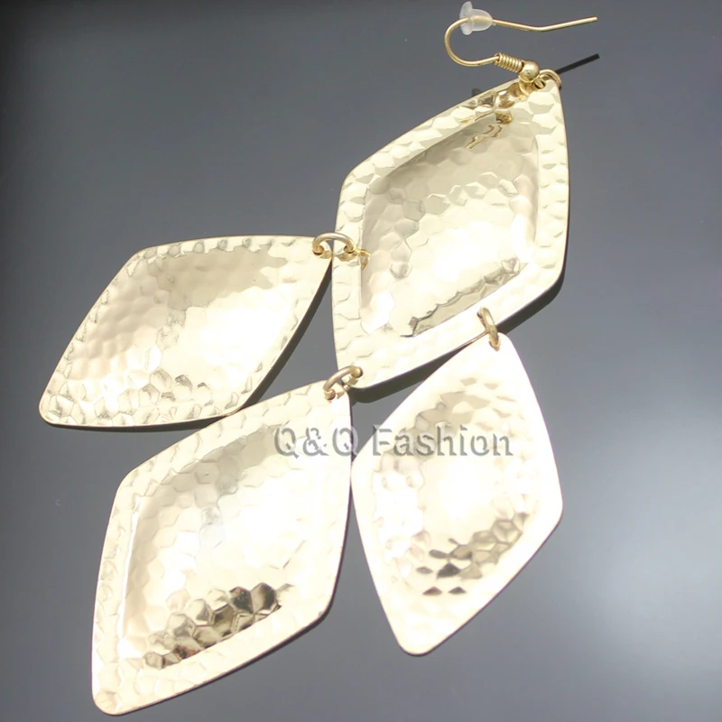 Art Deco Gold Textured Snake Puffy Rhombus Ethnic Big Dangle Earrings Gift Jewelry New | Украшения и аксессуары