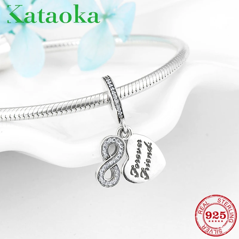 Friend Gift Fashion 925 Sterling Silver Charms Friendship CZ Pendants Fit Original European Charm Bracelet Jewelry making | Украшения и