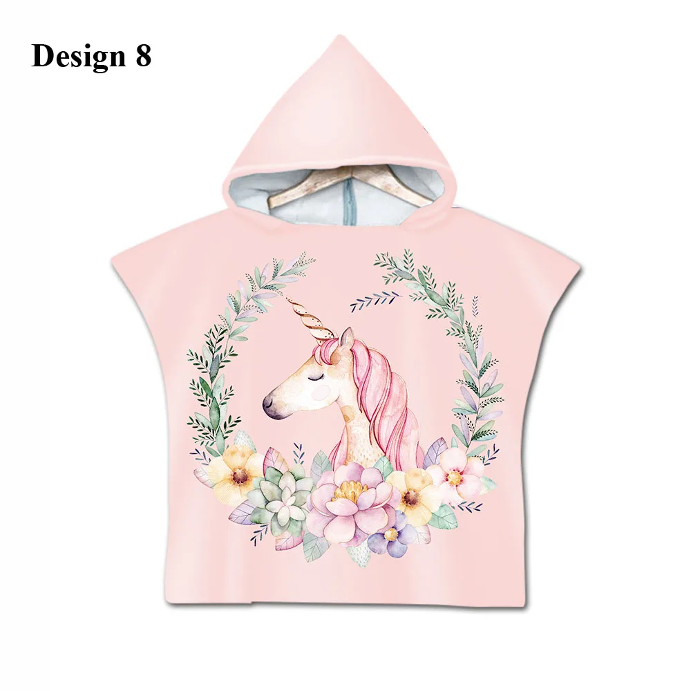 Design 8 Free shipping Novelty Gift Cute Unicorn Rainbow Stars Hearts Print Microfiber Baby Kids Hooded Swim Bath Beach Towel Poncho Cape - Color: Design 8