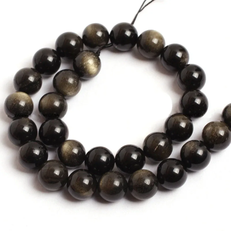 Бусины Из Натурального круглого гладкого золотого обсидиана для изготовления