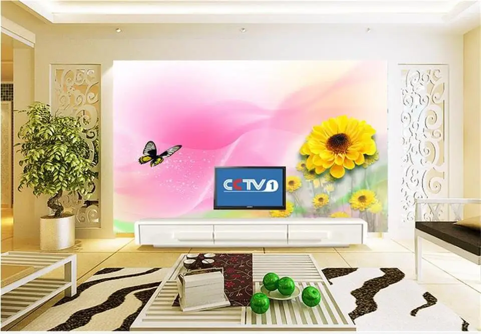 Пользовательские 3d фото обои комната росписи Подсолнух Бабочка Мечта Фото Диван