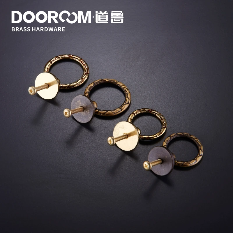 Простой медный цельный кольцевой шкаф деревянный ящик для шкафа маленькая ручка