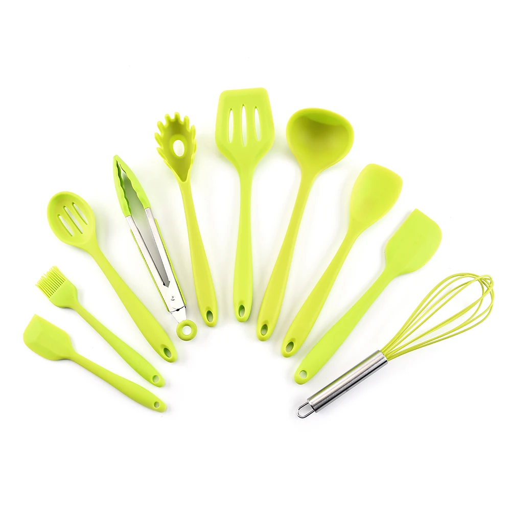 Light green Кухонная силиконовая ложка с антипригарным покрытием, лопатка, половник, венчики для яиц, посуда, набор посуды, кухонные принадлежности для инструментов - Цвет: Light green