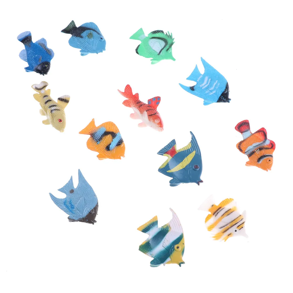 

12 pcs Mini Marine Animals Tropical Ocean Fish Pet Figures Toy Gift Sea Life Model Toys PVC Pool Fish Toy Early Education
